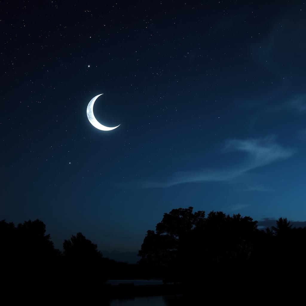 A serene night sky filled with twinkling stars and a glowing crescent moon