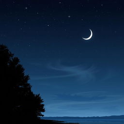 A serene night sky filled with twinkling stars and a glowing crescent moon