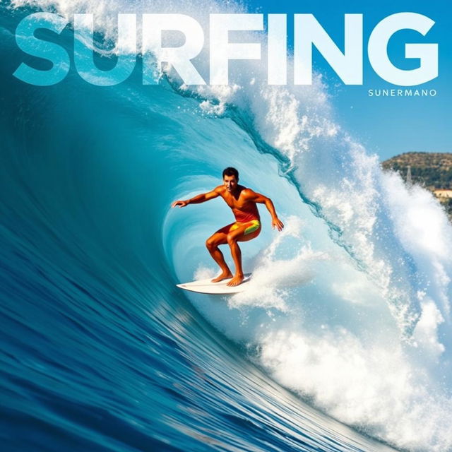 A dynamic surfer riding a massive, crashing wave, showcasing strength and skill