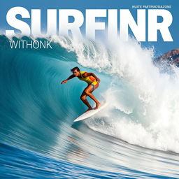 A dynamic surfer riding a massive, crashing wave, showcasing strength and skill