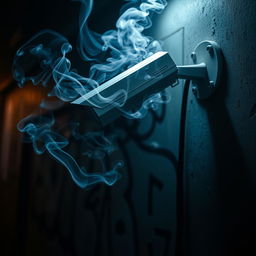An artistic depiction of a CCTV camera mounted on a wall, with wisps of smoke spiraling around it, suggesting a cigarette has just been smoked nearby
