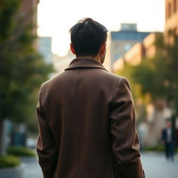 A portrait of a person seen from behind, with attention to their stylish clothing