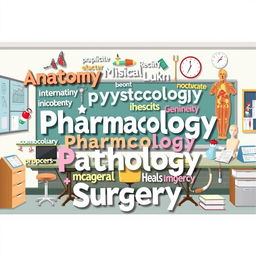 An engaging and informative illustration representing a variety of medical vocabulary