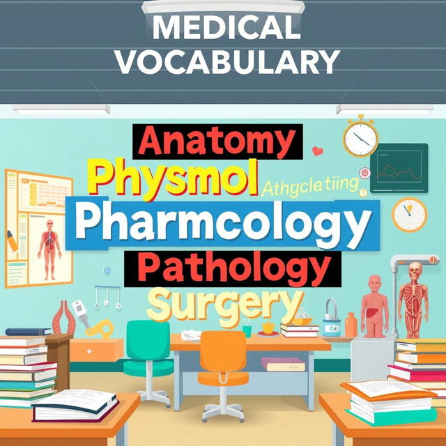 An engaging and informative illustration representing a variety of medical vocabulary