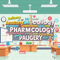 An engaging and informative illustration representing a variety of medical vocabulary