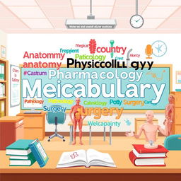 An engaging and informative illustration representing a variety of medical vocabulary