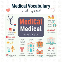A visually engaging educational poster featuring medical vocabulary