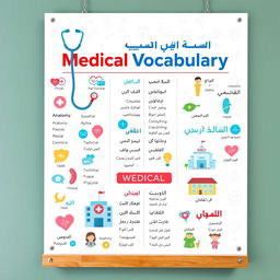 A visually engaging educational poster featuring medical vocabulary