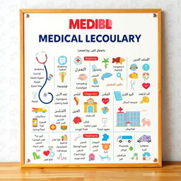 A visually engaging educational poster featuring medical vocabulary
