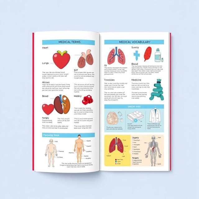 An illustrated guide to medical vocabulary, showcasing various medical terms with their definitions