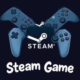 An artistic representation of the Steam logo in small size, positioned neatly around Xbox controllers that occupy the center of the image