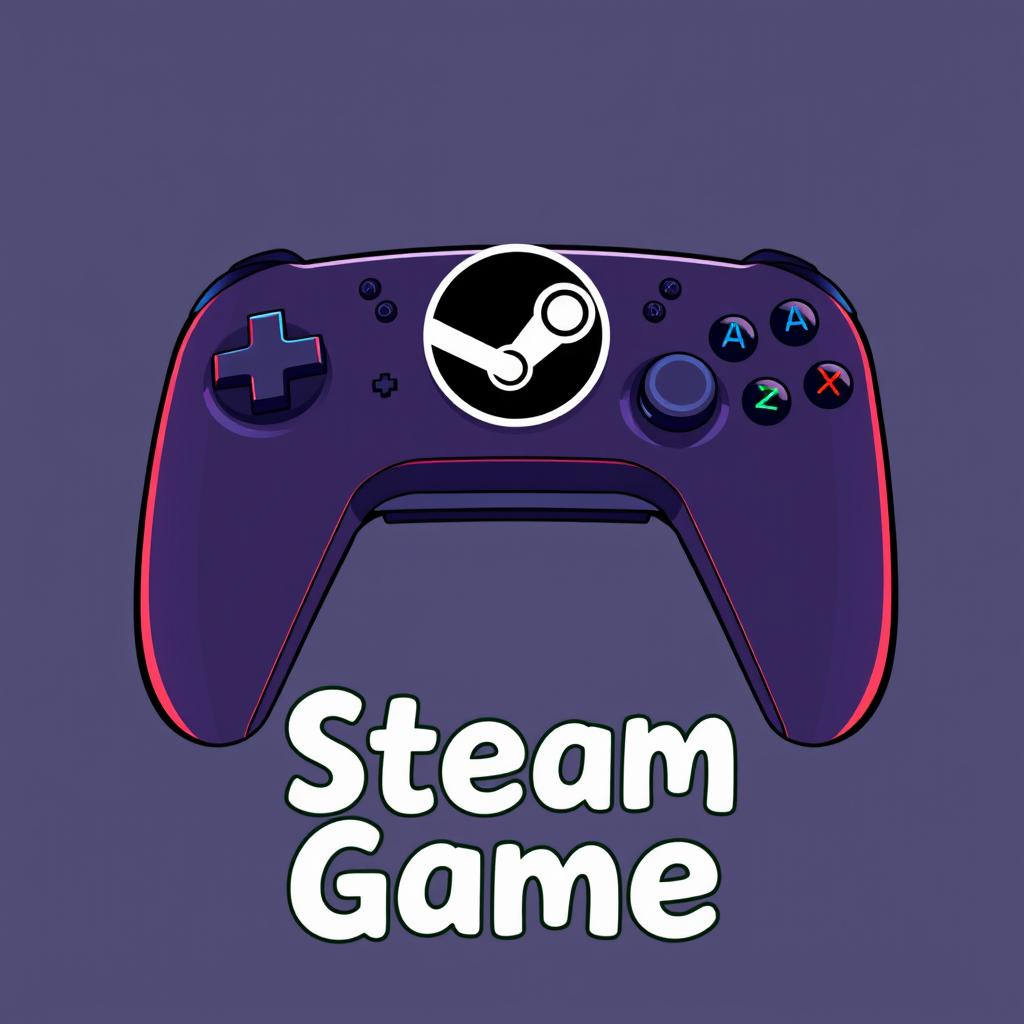 An artistic representation of the Steam logo in small size, positioned neatly around Xbox controllers that occupy the center of the image