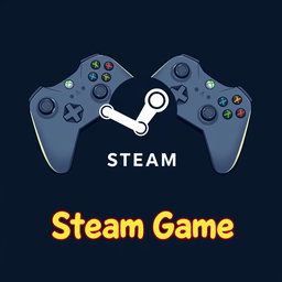 An artistic representation of the Steam logo in small size, positioned neatly around Xbox controllers that occupy the center of the image