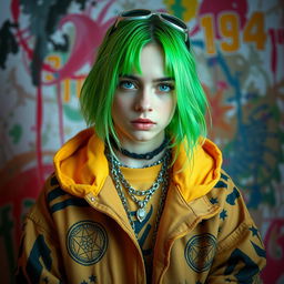 A striking portrait of Billie Eilish, capturing her unique style and personality