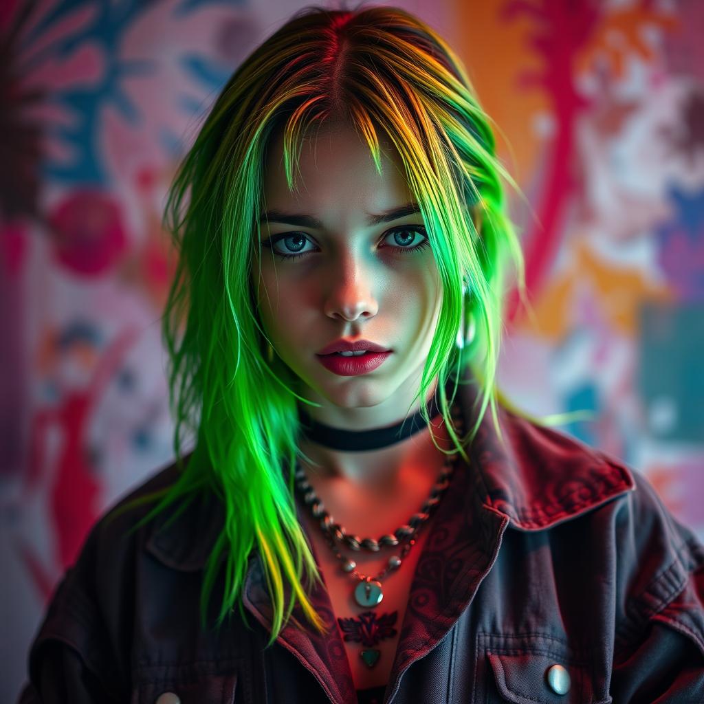 A striking portrait of Billie Eilish, capturing her unique style and personality
