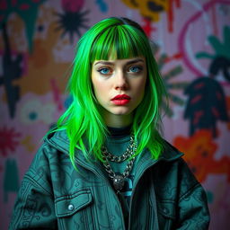 A striking portrait of Billie Eilish, capturing her unique style and personality