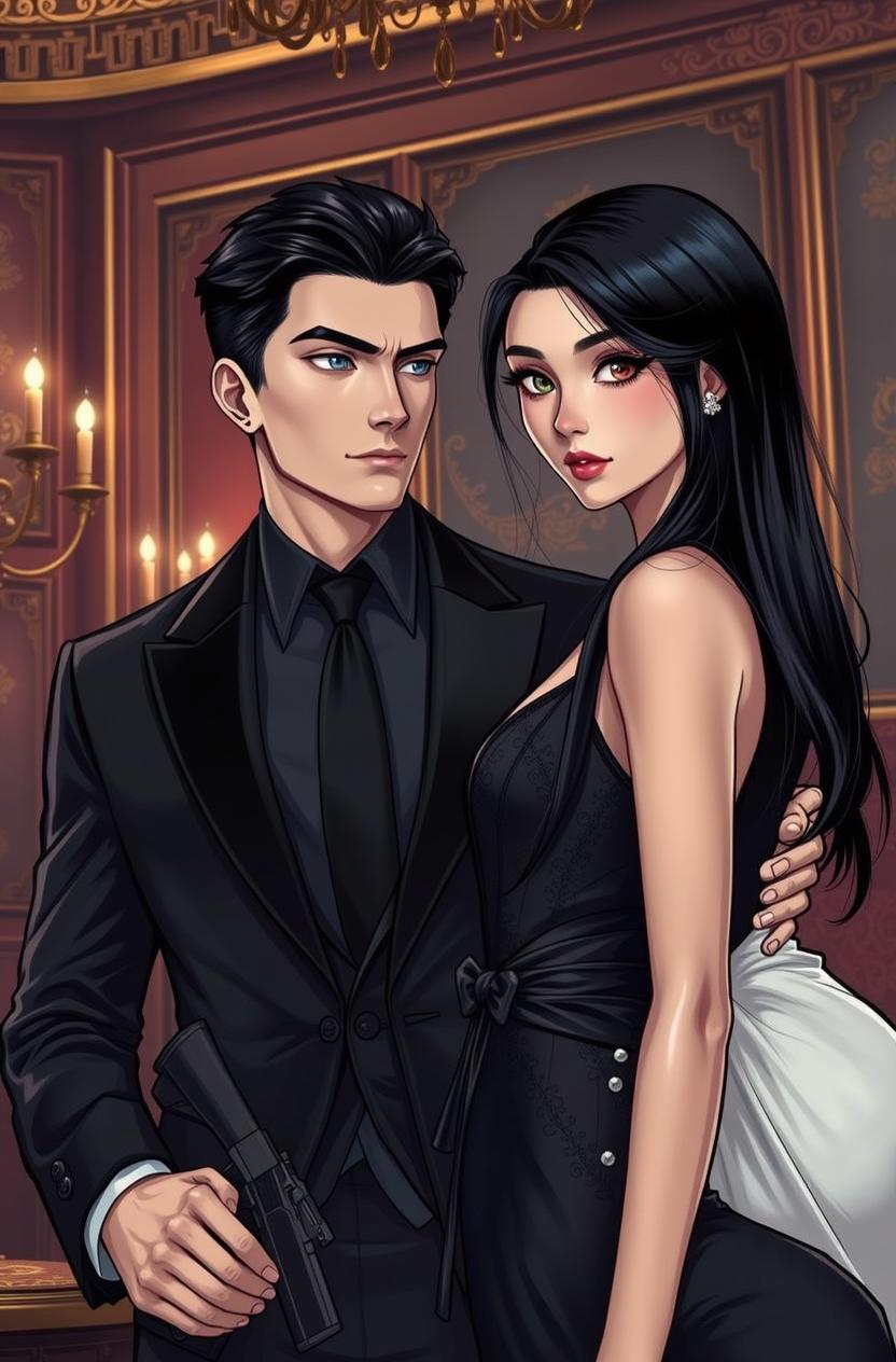 A romantic scene of a couple sitting close together in an elegant, modern setting