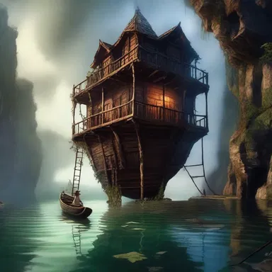 In the fantasy novel, the main character used an accommodation ladder to descend onto a mysterious and magical boat.