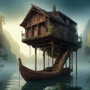 In the fantasy novel, the main character used an accommodation ladder to descend onto a mysterious and magical boat.