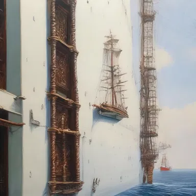 The painting showcased the intricate details of an accommodation ladder hanging over the side of a ship, beautifully capturing its purpose and design.