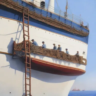 The painting showcased the intricate details of an accommodation ladder hanging over the side of a ship, beautifully capturing its purpose and design.