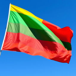 A vibrant flag featuring horizontal stripes of yellow, green, and red