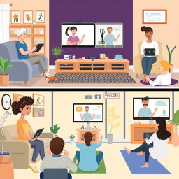 A detailed illustration depicting the concept of telerehabilitation