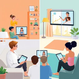 A detailed illustration depicting the concept of telerehabilitation