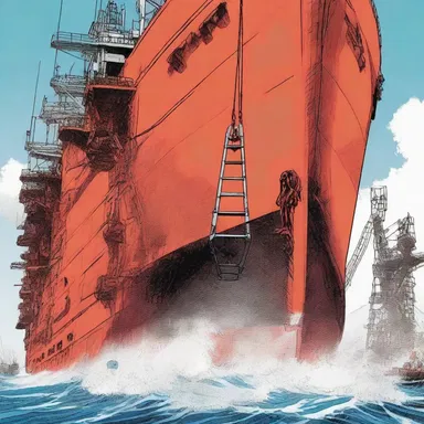 In the comic book series, the superhero swung from an accommodation ladder hanging off a massive cargo ship, saving civilians from imminent danger.
