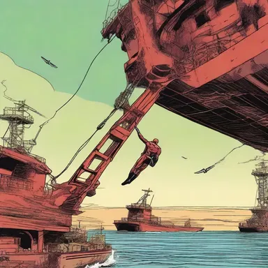 In the comic book series, the superhero swung from an accommodation ladder hanging off a massive cargo ship, saving civilians from imminent danger.