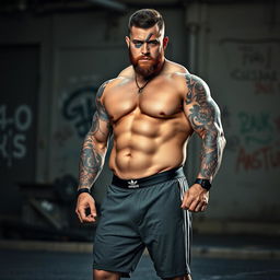 A muscular man weighing 140 kg, showcasing a knife mark on his eye