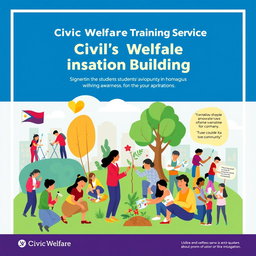 A visually striking digital poster for a Civic Welfare Training Service program, featuring a tagline about students' vital role in nation building