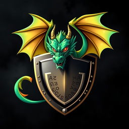 A stylized gaming logo featuring a fierce dragon bursting through a shield, with its scales shimmering in shades of emerald green and gold