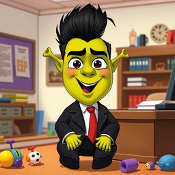 A humorous illustration of Lord Farquaad from 'Shrek' reimagined as the Boss Baby character