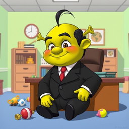 A humorous illustration of Lord Farquaad from 'Shrek' reimagined as the Boss Baby character