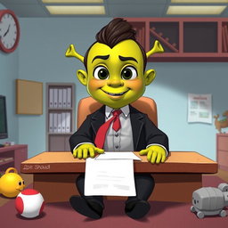 A humorous illustration of Lord Farquaad from 'Shrek' reimagined as the Boss Baby character