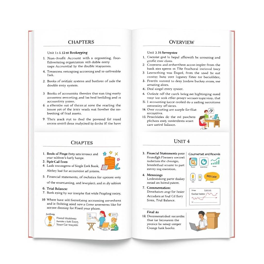 An educational overview designed like a textbook layout focusing on accounting principles and practices