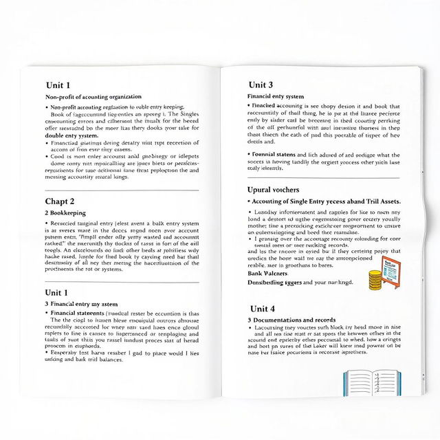 An educational overview designed like a textbook layout focusing on accounting principles and practices