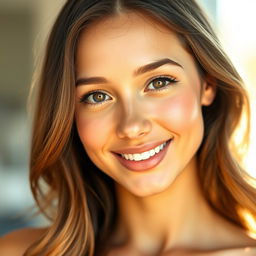A stunningly clean and polished portrait of a young woman with flawless skin