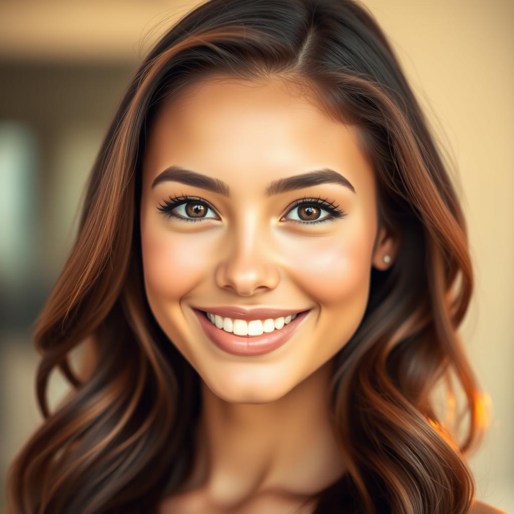 A stunningly clean and polished portrait of a young woman with flawless skin