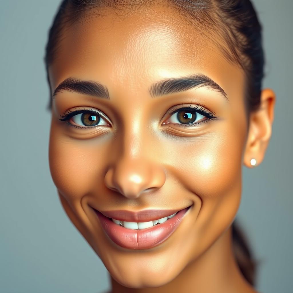 A clear and vibrant portrait of a person with a smooth, well-lit face, showcasing sharp features and bright eyes