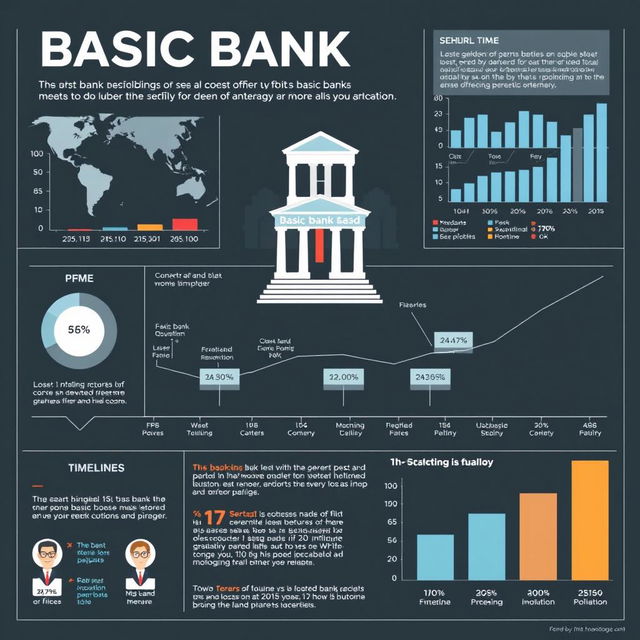 A detailed infographic illustrating the basic bank scandal, featuring a variety of graphs and charts that depict financial losses, timelines of events, and key figures involved