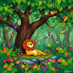 In a dense forest, where trees reached for the sky and the chirping of birds blended into a symphony, there existed a whimsical world