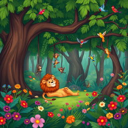 In a dense forest, where trees reached for the sky and the chirping of birds blended into a symphony, there existed a whimsical world