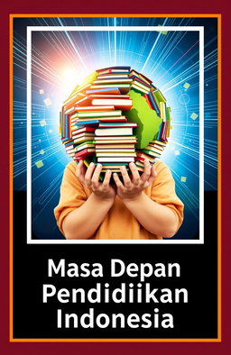 A book cover design featuring a child holding a globe made of books in their hands