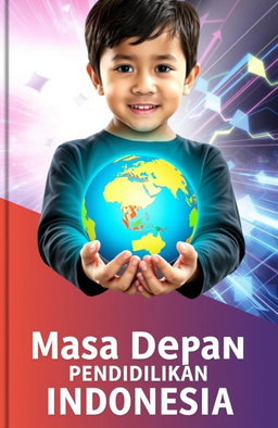 A book cover design featuring a child holding a globe made of books in their hands