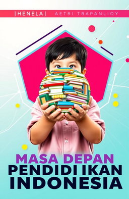 A book cover design featuring a child holding a globe made of books in their hands
