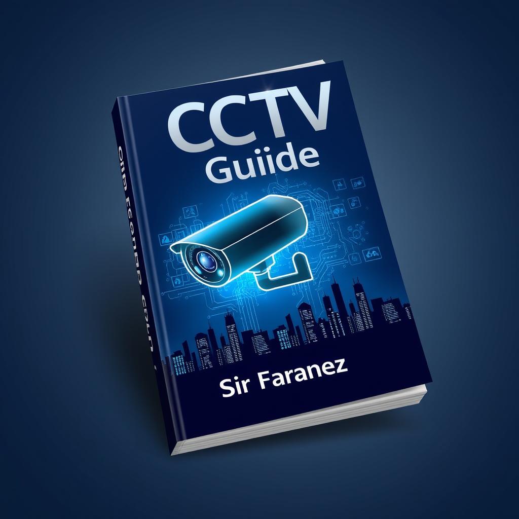 A modern book cover design for the title "CCTV Guide" by Sir Faraz, featuring a sleek and futuristic look