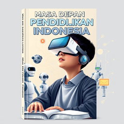 A book cover design featuring a student wearing virtual reality glasses while engaged in learning