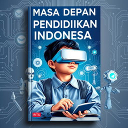 A book cover design featuring a student wearing virtual reality glasses while engaged in learning
